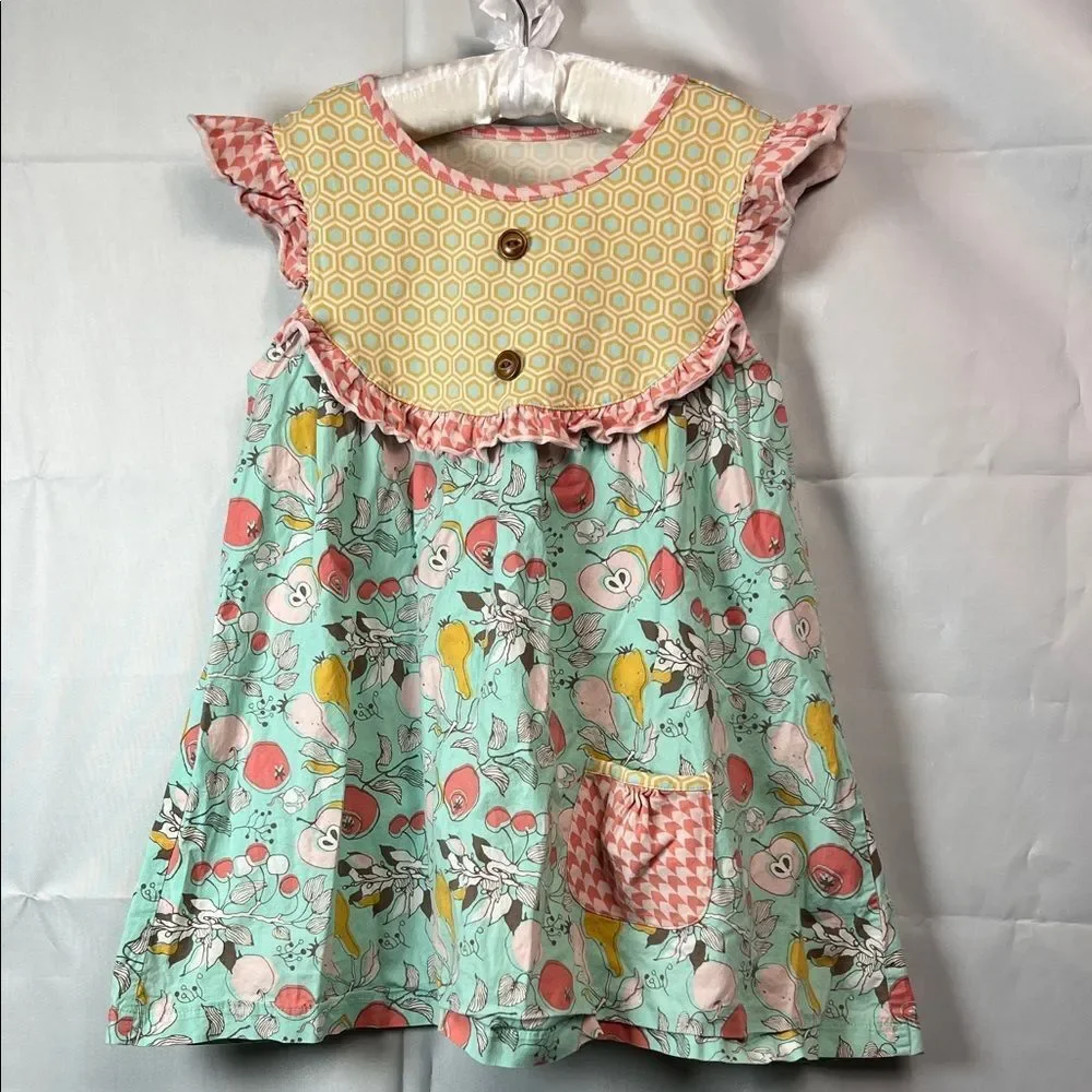 Serendipity mint green & pink multi pattern peasant dress Apple print XL (9-10)